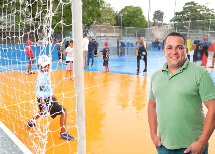 Vereador Juninho Getulio comemora reforma de quadra no Guapituba realizada pelo prefeito Marcelo Oliveira