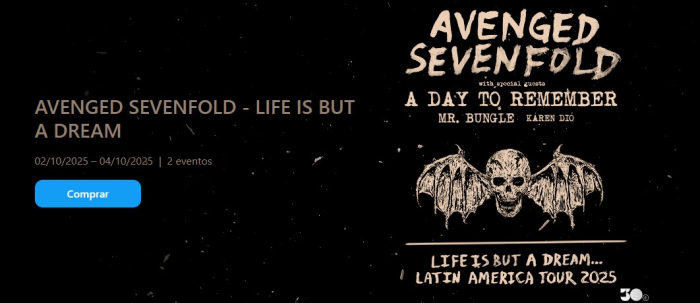 Avenged Sevenfold fará shows no Brasil em outubro