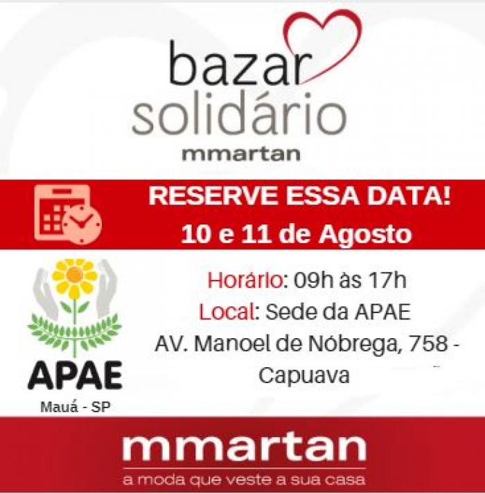Apae e MMartan realizam bazar solidário nos dias 10 e 11 de agosto em Mauá