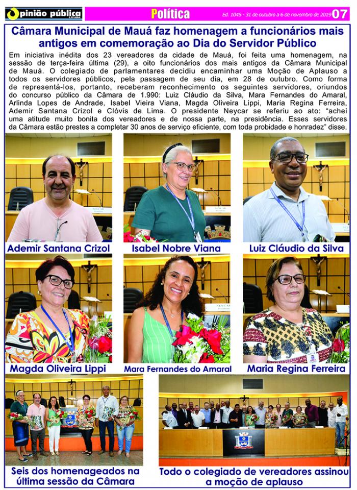 Câmara Municipal de Mauá faz homenagem a funcionários mais antigos em comemoração ao Dia do Servidor Público