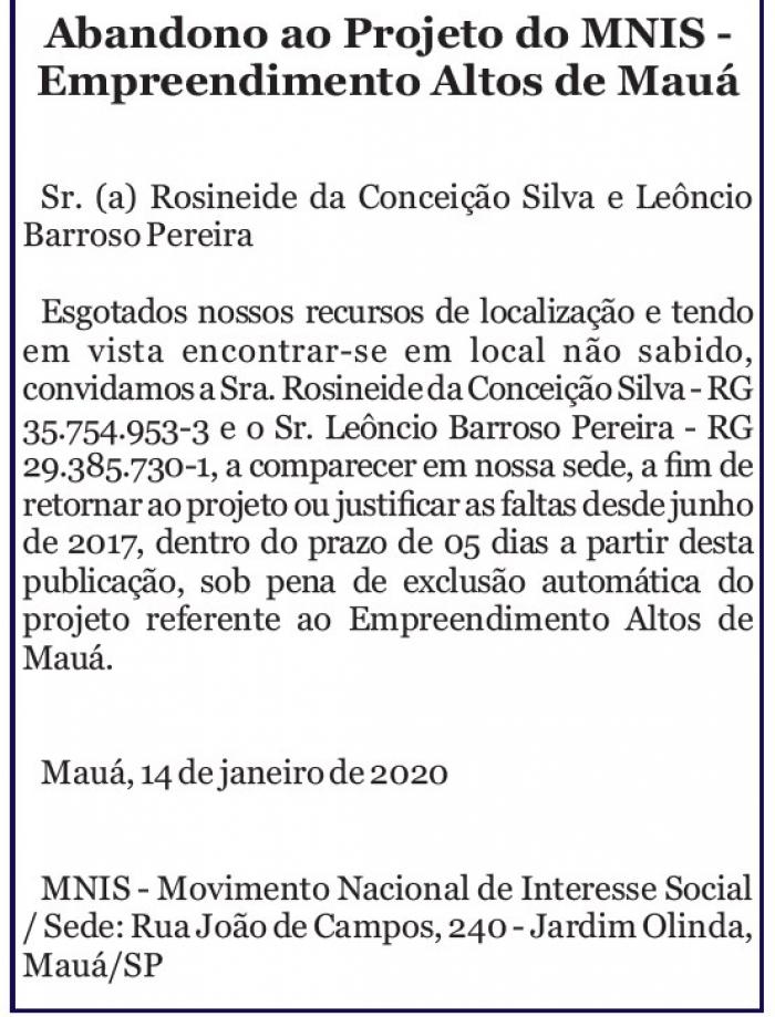 Abandono ao projeto do MNIS - Empreendimento Altos de Mauá