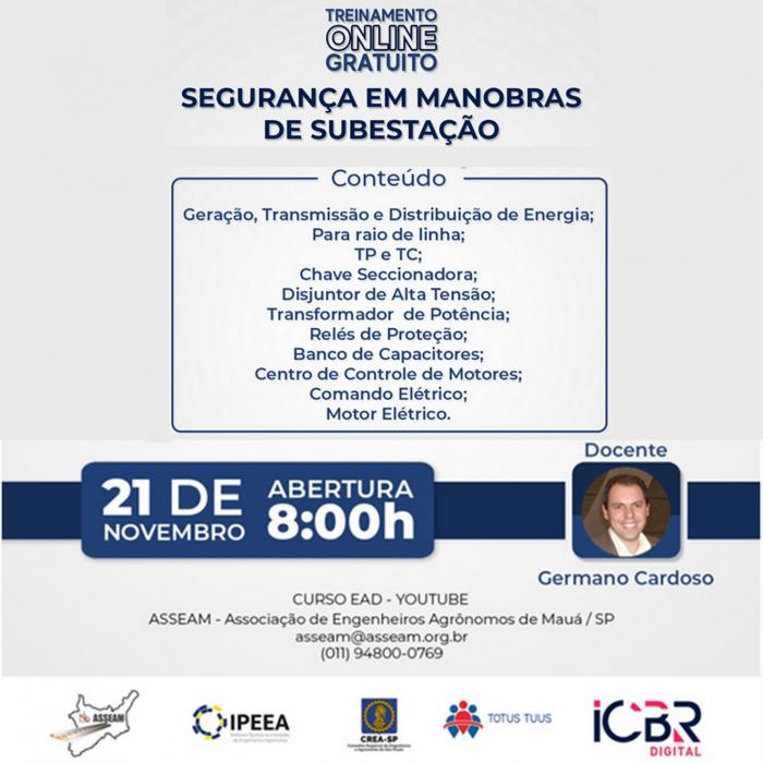 Não percam no próximo sábado, mais um treinamento em parceria ASSEAM e Crea-SP