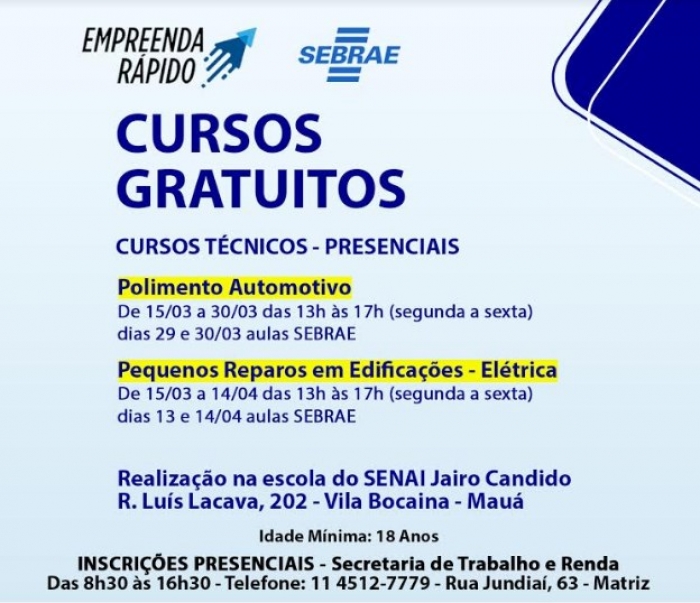 Parceria entre Prefeitura de Mauá, Senai e Sebrae oferece cursos profissionalizantes