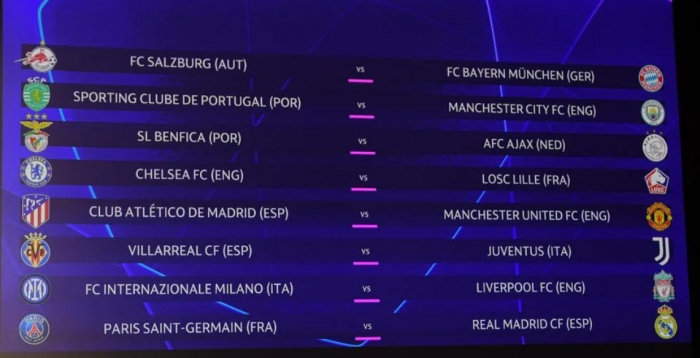 UEFA sorteia confrontos das oitavas de final da Liga dos Campeões