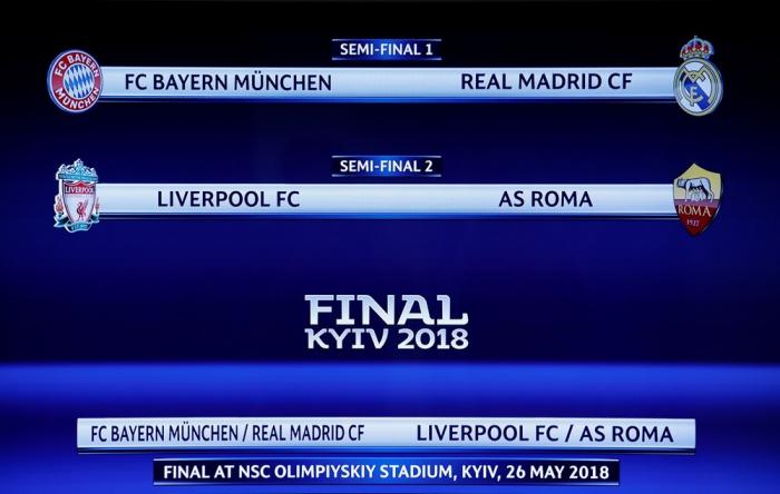 Sorteio define semifinais da Champions com Real Madrid x Bayern e Roma x Liverpool